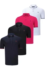 QUADRUPLE SET T8586 DEWBERRY MEN'S T-SHIRT-BLACK-WHITE-NAVY-FUCHSIA