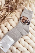 Warm cotton socks with teddy bear, grey