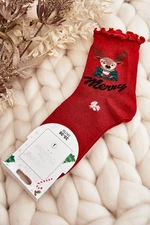 Women's Shiny Christmas Socks with Red Reindeer