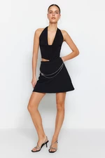 Trendyol Black Halterneck/Weave Skater Accessory Skirt