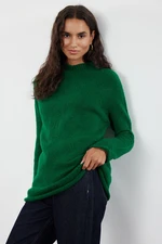 Trendyol Green Soft Textured Stand Collar Seamless Knitwear Sweater