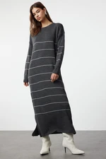 Trendyol Gray Anthracite Striped Long Knitwear Dress