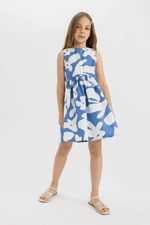 DEFACTO Girls' Poplin Sleeveless Patterned Dress