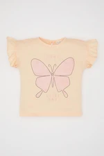 DEFACTO Baby Girl Crew Neck Butterfly Printed Short Sleeve T-Shirt