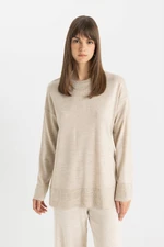 DEFACTO Regular Fit Crew Neck Slit Basic Plain Knitwear Sweater Tunic