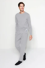 Trendyol Gray Men's Label Detailed Knitted Pajama Set