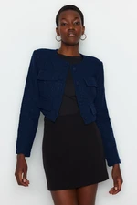 Trendyol Limited Edition Navy Blue Tweed Crop Woven Jacket