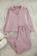 Trendyol Curve Dark Skin Color Shirt Collar Piping Knitted Pajama Set