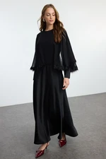 Trendyol Black Cape Detailed Woven Chiffon Evening Dress