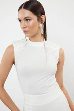 Trendyol Knitted Bodysuit with White Pearl Accessories