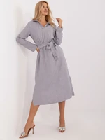 Grey women's casual dress with belt