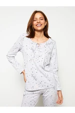 LC Waikiki Tie Collar Patterned Long Sleeve Women's Pajamas Set