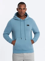 Ombre Men's kangaroo sweatshirt with hood and metal pin - blue