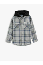 Koton Hooded Lumberjack Shirt with Flap Double Pockets Soft Texture