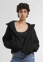 Women's short jacket with hood Sherpa black