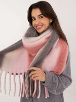 Pink and dark gray thick women's scarf