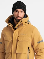 Ombre Men's long insulated jacket with reflective elements - yellow