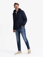 Ombre Men's blazer with detachable underlining and hood - navy blue