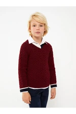 LC Waikiki Boy's V-Neck Knit Pattern Long Sleeve Knitwear Sweater