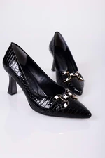 Shoeberry Women's Sadie Black Crocodile Patent Leather Stiletto Heel Shoes