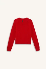 DEFACTO Relax Fit V Neck Hair Knitted Sweater Red Sweater