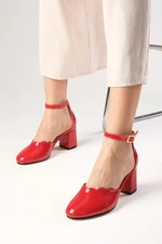 Mio Gusto Francy Red Color Patent Leather Women's Round Toe Heeled Shoes.