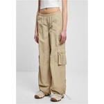 Ladies Wide Crinkle Nylon Cargo Pants beton