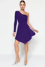 Trendyol Purple Waist Drop/Skater Single Sleeve Flounce elegáns estélyi ruha