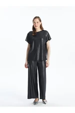 LC Waikiki Elastic Waist Straight Wide Leg Women's Metallic Trousers