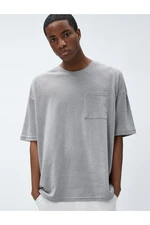 Koton Basic Oversize T-shirt Kieszeń Szczegółowy Okrągły Dekolt Pół Rękawa