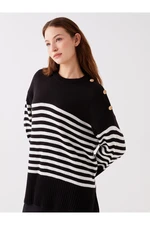 LC Waikiki Damski Sweter z Półgolfu W Paski Z Długim Rękawem Oversize Sweter Z Dzianiny Oversize