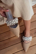 NİŞANTAŞI SHOES Fomax Straw Pearl Women's Slippers