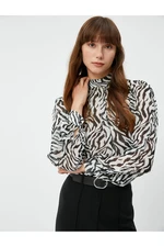 Koton Chiffon Blouse Wide Collar Balloon Sleeve Zebra Patterned