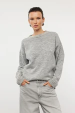 Trendyol Gray Soft Textured Stone Embroidered Knitwear Sweater