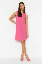 Trendyol Pink Straight Cut Sleeveless Crew Neck Mini Woven Dress