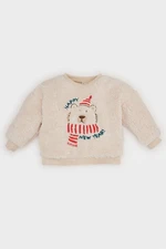 DEFACTO Baby Boy Regular Fit Crew Neck Bear Printed Plush Sweatshirt