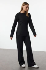 Trendyol Black Side Slit Regular Cut Crew Neck Knitted Bottom-Top Set