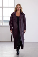 Trendyol Limited Edition Burgundy Belted Oversize Faux Leather Trench Coat