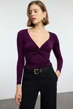 Trendyol Plum Gathered/Drape Detailed Fitted/Fits the Body Long Sleeve Flexible Knitted Blouse