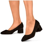 primohurt Black suede low-heeled pumps, comfortable women's shoes