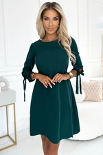 195-11 ALICE Trapezoidal dress with bows - BOTTLE GREEN