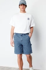 Trendyol Navy Wide-Fit Carpenter Denim Shorts