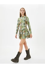 Koton Floral Mini Dress Long Sleeve Tiered High Collar