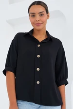 Bigdart Women's Black Short Sleeve Oversize Linen Shirt 20240