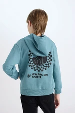 DEFACTO Boy's Hooded Back Printed Sweatshirt