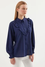 Bigdart 20223 Ruffled Long Sleeve Shirt - Navy Blue