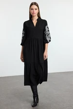 Trendyol Black Embroidered Wide Cut Midi Woven Dress