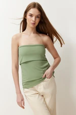 Trendyol Green Strapless Collar Side Zipper Crepe Knitted Blouse