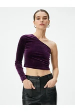 Koton Velvet One-Shoulder T-Shirt Crop