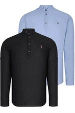 DOUBLE SET G783 DEWBERRY JUDGE COLLAR SHIRT-BLACK-BLUE